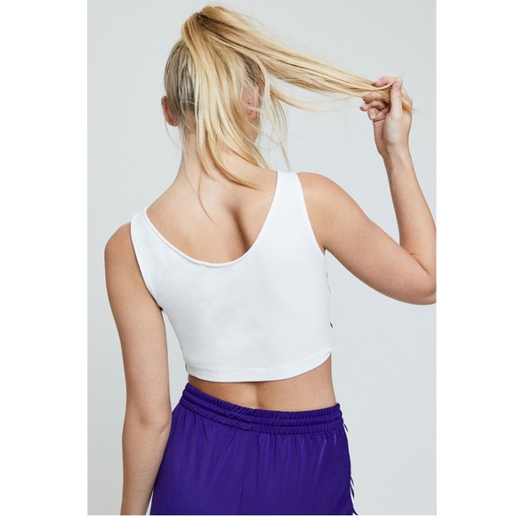 NWOT adidas White Cropped Tank Top with Signature Black 3-Stripes Women’s Size S - Picture 6 of 6